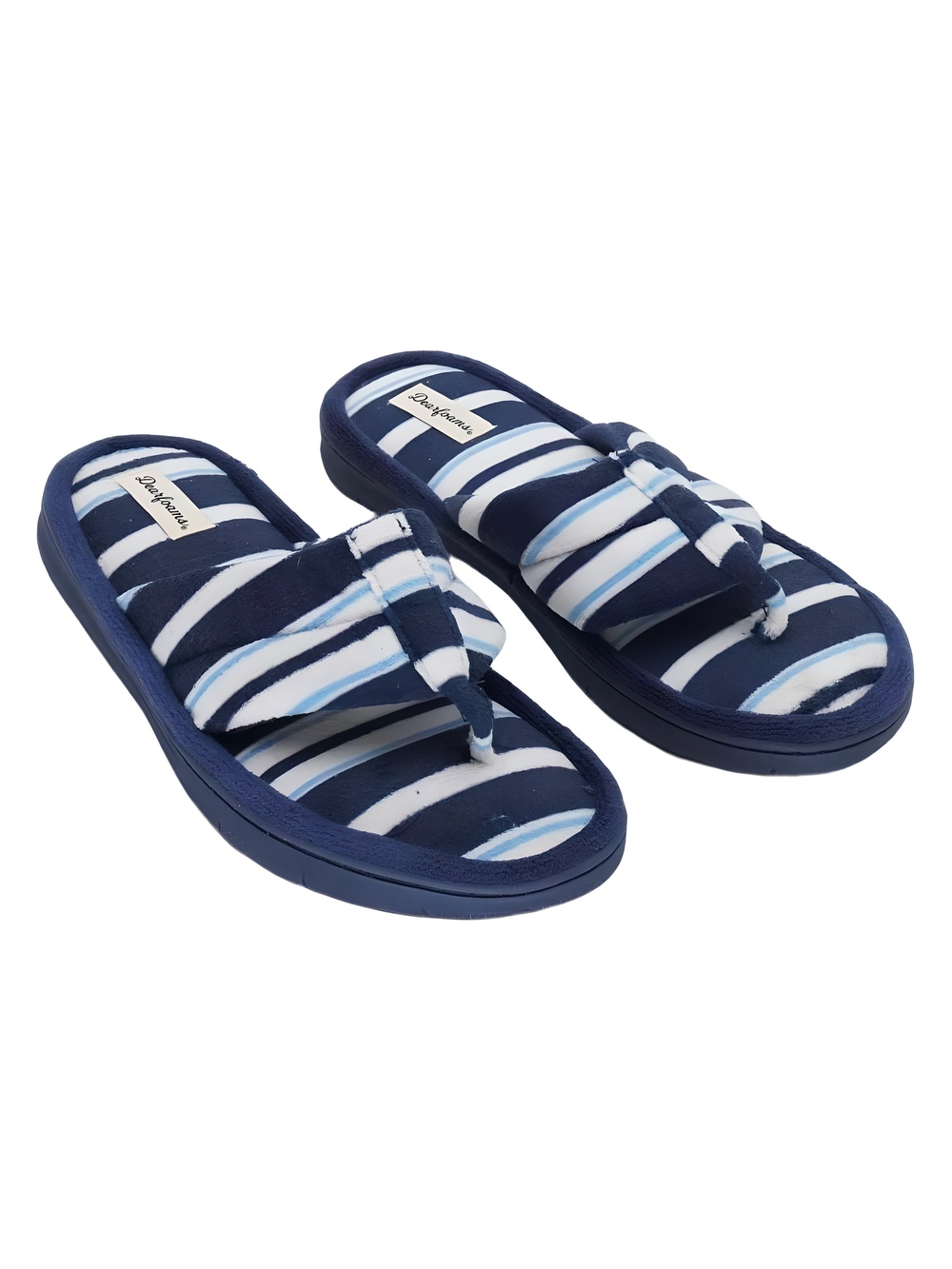 Dearfoams Wrenley Terr Stripes Blue White Thong Sandals Size 11-12